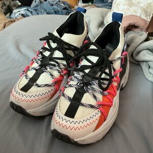 High end Brazilian Chunky Multicolor Lace-Up Sneakers — White, Pink & Black